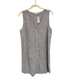 GAP Women Striped V Neck Sleeveless‎ Button Front Casual Dress Size M NWT